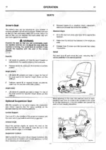 jcb-1115s-1125-1135-tractor-operator-manual-9801-1421-controls-32.webp JCB 1115S, 1125, 1135 operator manual page showing driver seat adjustment procedures, controls, and seat diagrams.