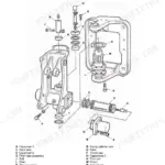 JCB 1CX, 1CXT exploded view diagram of kingpost assembly, rack, pinion, and swing cylinder ram components.
