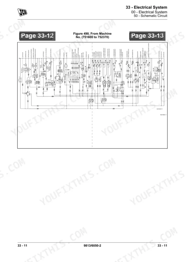 JCB 1CX, 1CXT electrical system schematic circuit diagram for machines 751600 to 752370, showing lighting and wiper circuits.