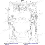 JCB 210X, 220X operator station component location diagram showing seat, joysticks, display unit, and control panels.