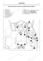 jcb-214e-3c-plus-backhoe-loader-operator-manual-9300-1-controls-21.webp JCB 214e (3C Plus) operator cab diagram showing engine and drive controls, switches, and instruments with numbered key.