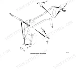JCB 225, 225T, 260, 260T, 280, 300, 300T, 320T, 330, Skid Steer Large Platform, 260WS, JCB 444 Series, exploded view of loader arm pivot pins.