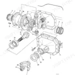 JCB 2CX Backhoe Loader, 210S, 210S U.S.A. build machine, 2CX exploded view of front axle transmission differential assembly.