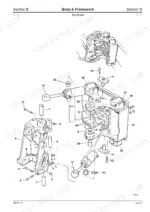 jcb-2cx-to-210sl-backhoe-loader-service-manual-9803-7110-exploded-view-74.webp JCB 2CX, 2DX, 210, 212, 210S, 213S, 2CXU, 212SU, 2CXL, 2CX Farm Master, 210SL, Backhoe Loader, 2CX Range, 210SU, 2DX Machines, 212S exploded view of backhoe kingpost and swing cylinder assembly.