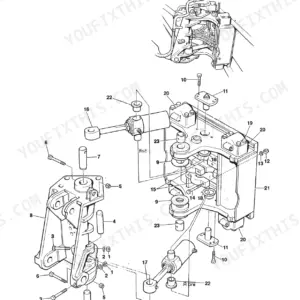 JCB 2CX, 2DX, 210, 212, 210S, 213S, 2CXU, 212SU, 2CXL, 2CX Farm Master, 210SL, Backhoe Loader, 2CX Range, 210SU, 2DX Machines, 212S exploded view of backhoe kingpost and swing cylinder assembly.