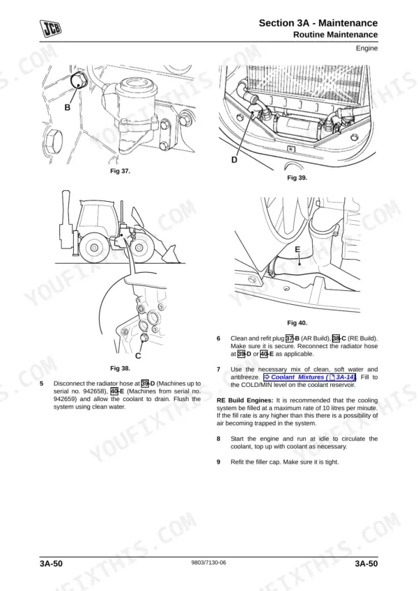 JCB 2CX, 2CXU, 210S, 210SU, Backhoe Loader, 3CX, JCB Dieselmax Engine, Perkins Engine: Cooling system coolant drain procedure.