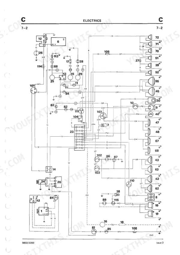 JCB 2D, 2DS, 3, 3C, 3CS, 3D, 700 electrical wiring diagram showing lighting, switches, and component connections.