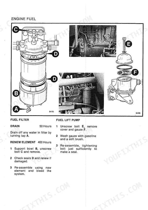 JCB 3C 1400B, 3C 1500B, 3CX SITEMASTER, 3D 1700B, 4CN, 3C 1550B, 3C1400B, 3C1550B, 3D1700B fuel filter and lift pump maintenance.