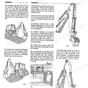 JCB 3C, 3CX, 3D, 4C TURBO, 4CN, SITEMASTER, Hammermaster introduction to excavator loader components, stabilisers, and controls.