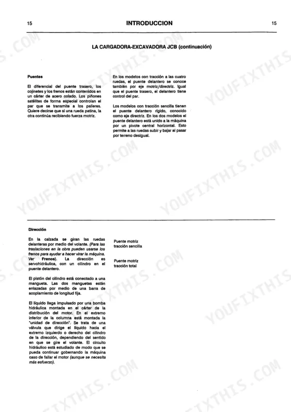 JCB 3C, 3CX, 3D, 4C TURBO, 4CN, SITEMASTER, Hammermaster manual page describing axle and steering system operations.