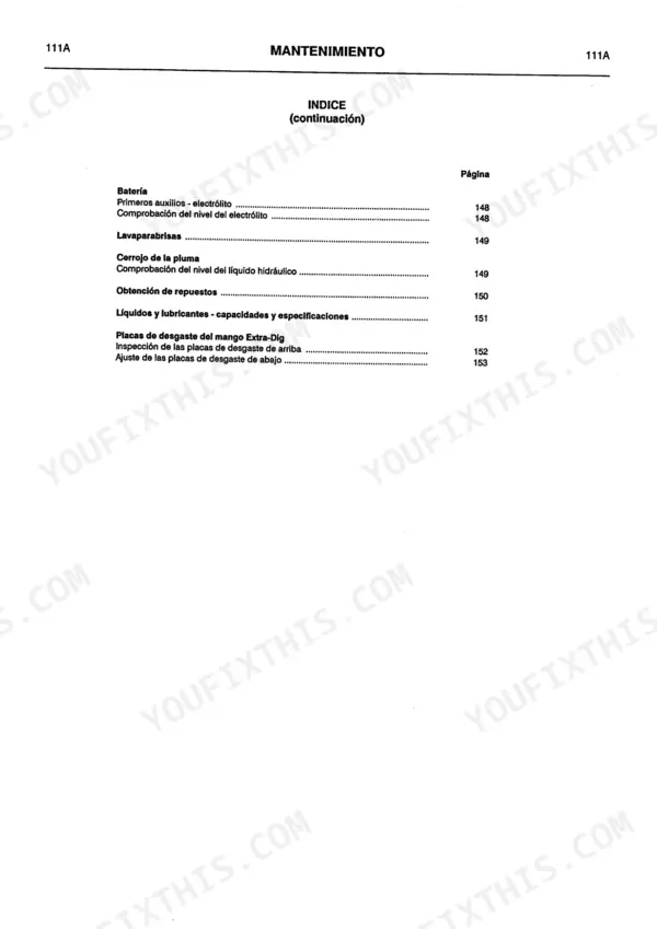 JCB 3C, 3CX, 3D, 4C TURBO, 4CN, SITEMASTER, Hammermaster maintenance manual table of contents page 111A.