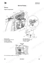 jcb-3cx-4cx-5cx-backhoe-loader-operator-manual-9831-0400-exploded-view-280.webp JCB 3CX, 4CX, 5CX maintenance diagram showing engine compartment service points, filters, dipstick, and drain plug.