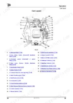 jcb-3cx-4cx-backhoe-loader-operator-manual-9811-1720-controls-40.webp JCB 3CX, 4CX cab layout diagram showing numbered operator controls, steering wheel, levers, pedals, and console switches.