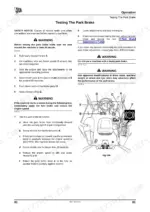 jcb-3cx-4cx-backhoe-loader-operator-manual-9811-1720-troubleshooting-91.webp JCB 3CX, 4CX operator manual page showing step-by-step procedure for testing the park brake with cabin control diagram.