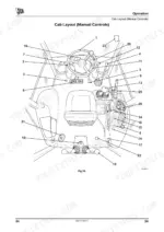 jcb-3cx-4cx-eco-backhoe-loader-operator-manual-9821-1300-controls-46.webp JCB 3CX, 4CX ECO operator manual diagram showing the cab layout and manual control component identification numbers.