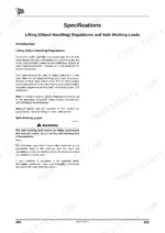 jcb-3cx-4cx-eco-backhoe-loader-operator-manual-9821-1300-specs-315.webp JCB 3CX, 4CX ECO specifications page for lifting regulations and safe working load guidelines for object handling.