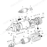 JCB 3CX, 4CX, 214, 215, 217 exploded view diagram of the electric starter motor assembly components.
