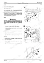 JCB 3CX, 4CX, & Variants: Procedure for fitting and removing the loader arm safety strut with diagrams.