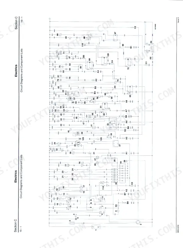 JCB 3CX, 4CX, & Variants, Variants electrical circuit diagram showing numbered components and wiring connections.