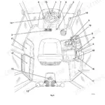 JCB 3DX SUPER cab layout diagram showing numbered operator controls, steering wheel, gear levers, and seat position.
