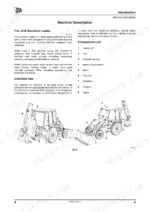 jcb-3dx-super-backhoe-loader-operator-manual-9831-1050-exploded-view-11.webp JCB 3DX SUPER machine description with component list and labeled diagrams of loader arm, cab, and backhoe assemblies.