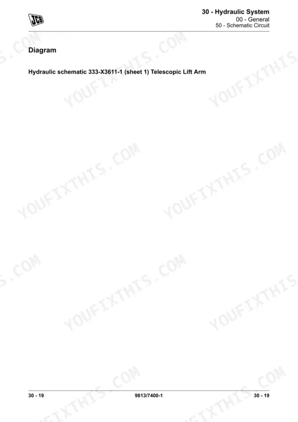 JCB 3TS-8T, 3TS-8W hydraulic system schematic 333-X3611-1 sheet 1 for the telescopic lift arm.