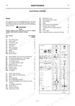 jcb-411-wheeled-loader-operator-manual-0140-1-procedures-83.webp JCB 411 electrical system maintenance page with fuse box circuit tables, fuse ratings, and component location diagram.