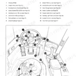 JCB 412S, 414S cab layout diagram showing numbered operator controls, steering wheel, pedals, and switches.