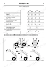 jcb-414s-416s-wheeled-loader-operator-manual-0050-1-specs-99.webp JCB 414S, 416S static dimensions specification table and diagram showing machine length, height, and angles.