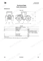 jcb-4160-4190-4220-agricultural-tractor-operator-manual-en-9831-3950-specs-281.webp JCB 4160, 4190, 4220 static dimensions diagram and table showing height, wheelbase, track width, and ground clearance.