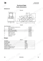 jcb-422zx-loader-operator-manual-9831-3150-specs-175.webp JCB 422ZX technical data showing static dimensions diagram, measurement table, and machine weight specifications.