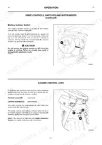 jcb-426-426ht-426zx-wheeled-loader-operator-manual-controls-27.webp JCB 426, 426HT, 426ZX manual page showing battery isolator switch location and loader control lock operation diagrams.