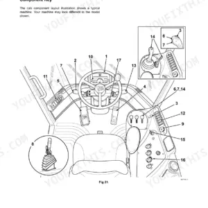 JCB 426, 436, 456 (TIER 2) operator manual diagram showing the cab interior layout, steering wheel, and controls.