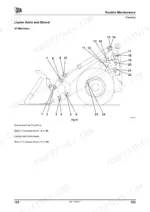 jcb-426-to-2-wheeled-loader-operator-manual-en-9811-3400-exploded-view-135.webp JCB 426, 436, 456 (TIER 2) diagram showing loader arm and shovel greasing points for routine maintenance.