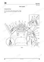 JCB 426E, 434S, 436E, 456E cab layout diagram showing operator controls, steering wheel, and instrument cluster.