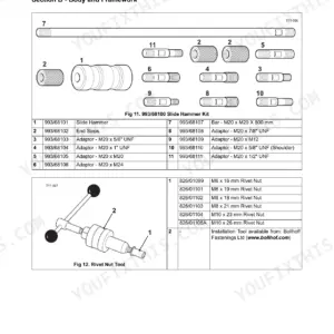 JCB 434S, 435S, Wheeled Loading Shovel 434S/435S, 435S Machines service manual tool reference for slide hammer and rivet nut tool.