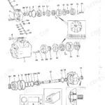 JCB 435 Wheeled Loader hydraulic pump exploded view diagram showing internal components, seals, and drive shaft assembly.