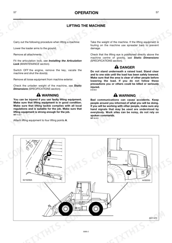 JCB 436, 436HT, 436ZX operation manual page showing safety procedures and diagrams for lifting the machine.