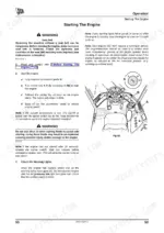 JCB 446, 456 engine starting procedure with operator station diagram showing ignition switch and accelerator pedal.