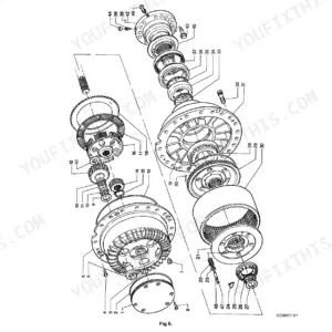 JCB 446, 456, 456ZX, 456 Wheeled Loading Shovel, 446 Wheeled Loading Shovel, 456e exploded view of hub and driveshaft assembly.