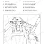 JCB 456B cab layout diagram showing numbered operator controls, steering wheel, pedals, and loader control lever.