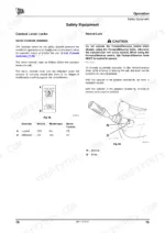 jcb-457-wheeled-loader-operator-manual-9821-2150-operations-85.webp JCB 457 safety equipment manual showing servo control lever locks and neutral lock operation diagrams and tables.