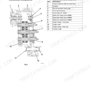 JCB 467 Wheeled Loading Shovel, 467, JCB 467, QSM 11 Tier 3, ErgoPower transmission components diagram and parts table.