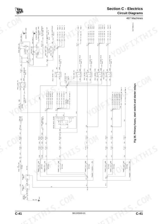 JCB 467 Wheeled Loading Shovel, 467, JCB 467, QSM 11 Tier 3, electrical circuit diagram for primary fuses and relays.