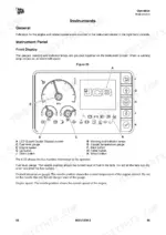 jcb-48-to-r-1-compact-excavator-operator-manual-9831-1200-operations-70.webp JCB 48 Z-1, 51 R-1 instrument panel diagram showing LCD screen, gauges, warning lamps, and control buttons.