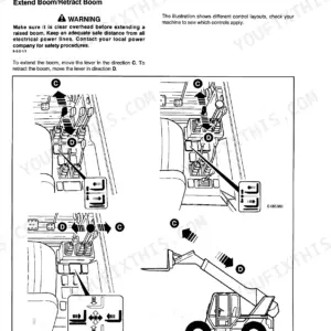 JCB 506-36, 508-40, 510-40, 506B boom and carriage control lever operation diagrams for extending and retracting the boom.