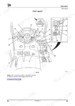 jcb-506-36-to-510-56-loadall-operator-manual-9811-5967-controls-44.webp JCB 506-36, 507-42, 509-42, 510-56 cab layout diagram showing steering wheel, instrument cluster, pedals, and joystick controls.