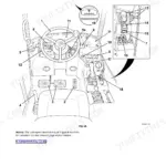 JCB 506-36, 507-42, 509-42, 510-56, 512-56, 514-56 cab layout diagram showing steering wheel, pedals, and control console levers.