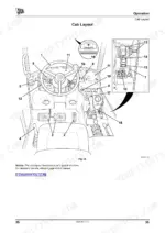 jcb-506-36-to-514-56-loadall-operator-manual-9821-6717-controls-45.webp JCB 506-36, 507-42, 509-42, 510-56, 512-56, 514-56 cab layout diagram showing steering wheel, pedals, and control console levers.