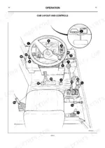 jcb-506b-to-hl-loadall-operator-manual-8205-2-controls-20.webp JCB 506B, 506C, 508C, 506C (HL) cab layout and controls diagram showing steering wheel, pedals, and operator levers.